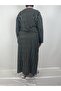 Women's Black Beige Striped Pattern Buttoned Lapel Long Sleeve Seasonal Mother Dress - 4