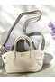Cream Hand and Shoulder Bag with Magnet Locking Adjustable Long Strap with Front Lock Detail - 2