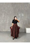 Women's Crochet Crinkle Pleated Maxi Skirt - Brown - 3