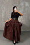 Women's Crochet Crinkle Pleated Maxi Skirt - Brown