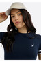 Women's Dark Navy V-Neck Short Sleeve Long Dress — Modern Design for Versatile Effortless Look - 4