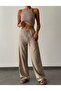 Women's Beige Elastic Waist Palazzo Pants - 2