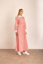 Red Striped Cotton Dress with Embroidery Detail - 5