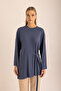 Navy Blue Metal Buckle Detailed Knitted Blouse - 2