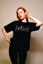 Lylies Stone Printed Relaxed Fit Black Women's Tshirt
