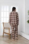 Buttoned Front Patterned Long Sleeve Single Jersey Women's Pajamas Set Vg137 - 8