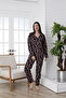 Print Long Sleeve Single Jersey Women's Pajamas Set - Front Buttoned Vg137 - 3