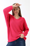 Women's Pink Oversize Casual V-Neck Knitwear Sweater - 2