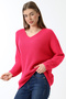 Women's Pink Oversize Casual V-Neck Knitwear Sweater