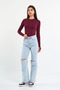 Women's Burgundy Crew Neck Finger Detailed Body - 6