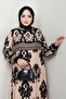 Colorful Patterned Viscose Dress - Black Beige/ E0122 - 5
