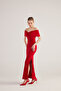 Madonna Collar Slit Long Lilac Dress Red - 2