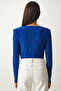 Padded Wrap Neck Knitted Blouse - Cobalt Blue Lff0003 - 6