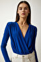 Padded Wrap Neck Knitted Blouse - Cobalt Blue Lff0003 - 3