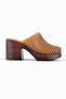Calins Women's Genuine Leather Perforated Heeled Clogs - Tan - 7