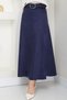 Belted Suede Mevlana Skirt Navy Blue Hm2607 - 6