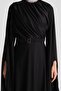 Evening Dress with Flounces and Stone-Embellished Sleeves 24K9912 Black - 5