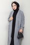 Shawl Collar Pocketed Knitwear Cardigan Gray Hm2534 - 3