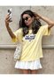 Women's Yellow Vegan Printed Oversize Loose Fit T-Shirt - 3