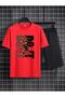 Bo Push Printed T-Shirt Short Wide Leg Comfortable Fit Black Bottom Red Top Short Set