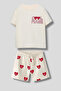 Cream Heart Patterned Kids Shorts Set |   Cool Plans Summer Comfortable Set