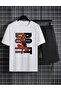 Bo Push Printed T-Shirt Short Wide Leg Comfortable Fit Black Bottom White Top Short Set