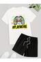 Play More Printed T-Shirt Short Wide Leg Comfortable Fit Black Bottom White Top Short Set