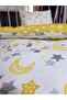 5 Pieces 90X130 Baby Sleeping Set - Crescent Star Yellow Quilt Pillow Sheet Set - 3
