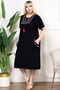 Tasseled Drawstring Round Neck Short Sleeve Embroidered Slit Relaxed Fit A-Line Midi Length Dress - 4