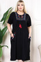 Tasseled Drawstring Round Neck Short Sleeve Embroidered Slit Relaxed Fit A-Line Midi Length Dress - 3