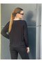 Women's Black Sleeves Leopard Detail V Neck Seasonal Viscous Blouse - 4