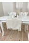 45X145 cm |   Washed Buldan Linen Cream Tasseled - Pom-Pommed 100% Cotton Runner, Coffee Table - Tablecloth - 4