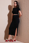 Slim Fit Slit Detailed Floor-Length Crop Suit Set 5866148 - 2