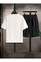 Men's New Season 100% Cotton White Detailed T-Shirt Shorts Set - 2