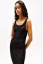 Women's Ribbed Midi Tight Black Dress - 3