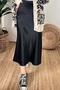 Black Elastic Waist Straight Satin Skirt - 3