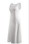 White Lace Thick Straps Long Nightgown Dress - 100% Cotton with Bow Detail