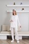 Short Sleeve Maternity-Pregnancy Pajamas Set with Laced Dressing Gown and Button Collar Set of 3 - 2