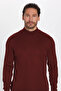 Men's Slim Fit Slim Fit Half Turtleneck Solid Burgundy Knitwear Sweater - 3