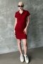Burgundy Buttoned Polo Neck Women's Dress Mg2305 - 7