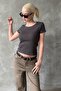 Smoked Wide Collar Fittili Basic Women's T-Shirt Mg2293