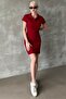 Burgundy Buttoned Polo Neck Women's Dress Mg2305 - 2