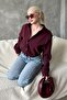 Burgundy Wrinkled Pattern Women's Shirt Mg2313 - 3