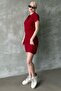 Burgundy Buttoned Polo Neck Women's Dress Mg2305 - 6