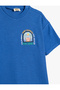 Crew Neck Short Sleeve Cotton T-Shirt with Embroidery Detail - 3
