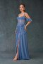 Indigo Flounced Top Lace Slit Evening Dress - 4