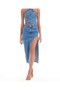 2094 Women's Lycra-Free Side Slit Jeans Denim Skirt - Blue