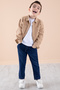 Brown Jean Jacket Text Printed Boy's 3 Piece Suit with Trousers 20313 - 3