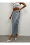Foil Printed Slit Button and Pocket Detailed Maxi Women's Denim Skirt 23W02028 - 5