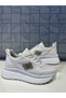 Alv 845 Women's White Glittery Shiny Detail Stoned Lace-Up Wedge High-Top Sneaker Sports Shoes - 2